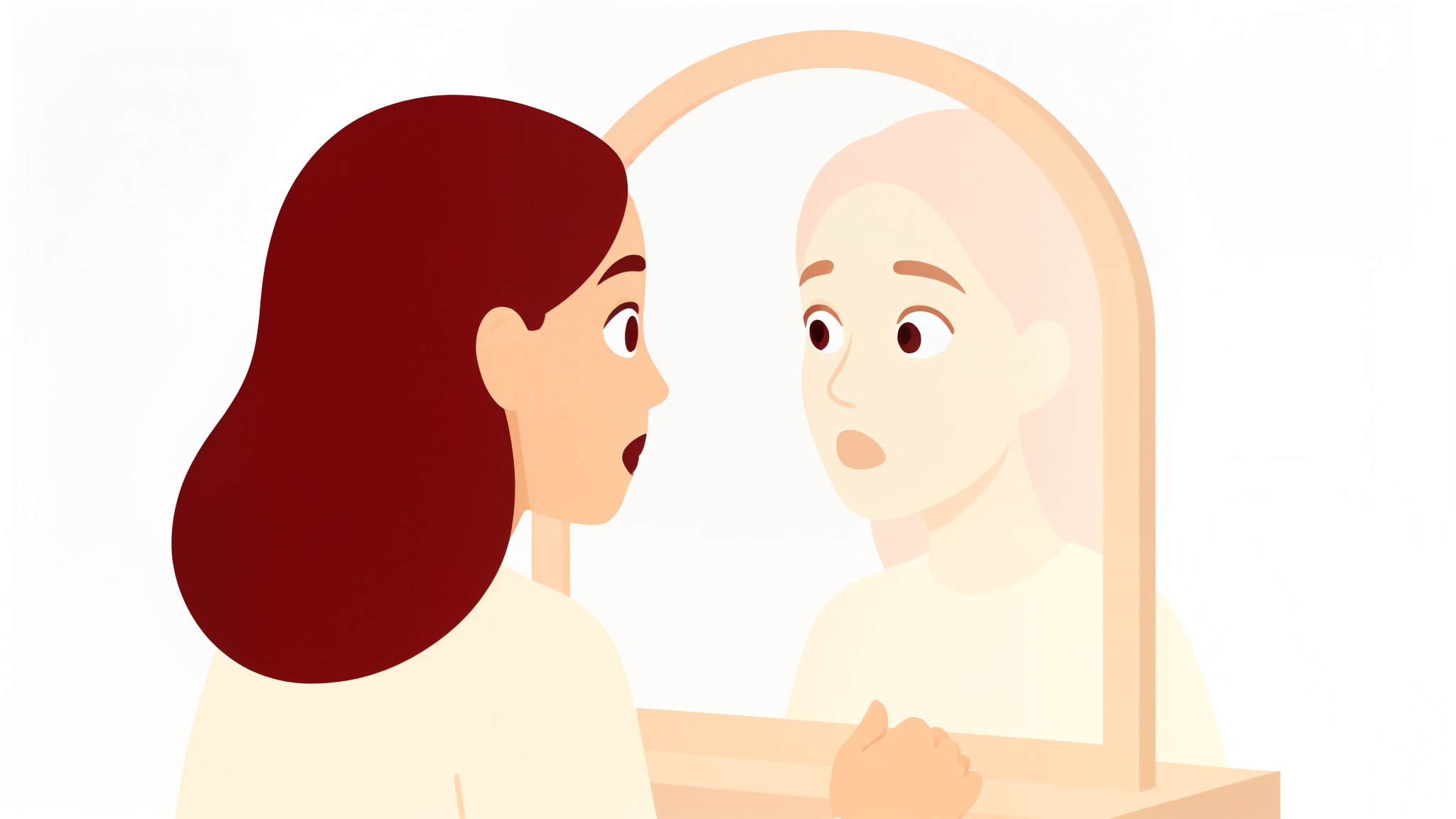 Illustration of a woman looking at her reflection in a mirror