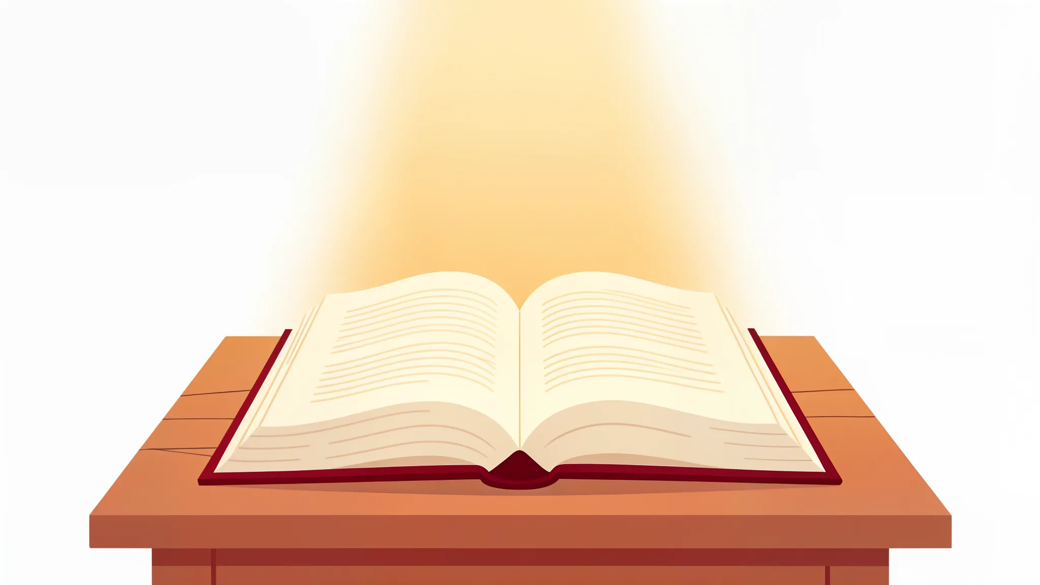 An open Bible on a wooden lectern in warm light